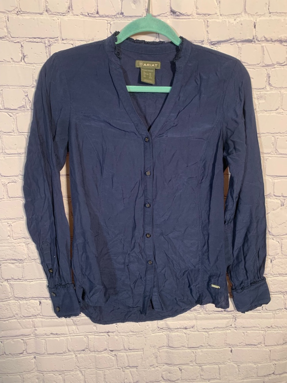 Ariat Womens V-Neck Lightweight Button Down Navy Size XS Casual Western Viscose